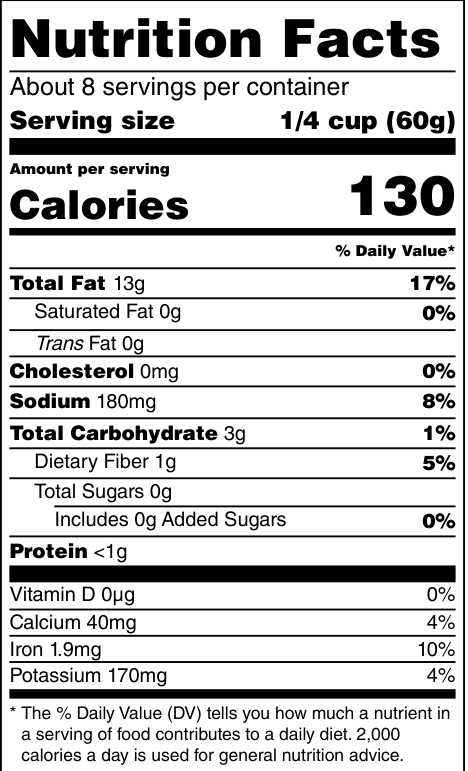 Chimichurri Del Cazador 16 oz Nutrition Facts